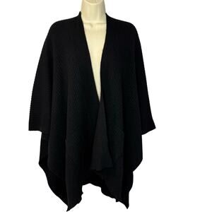 Isaac Mizrahi Ribbed Open poncho Sweater Cashmere Black Pockets 0/S